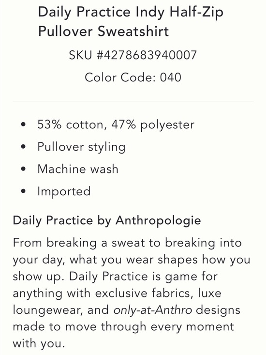 Anthropologie Daily Practice Indy Half Zip Pullover Sweatshirt S NWT - Picture 5 of 8